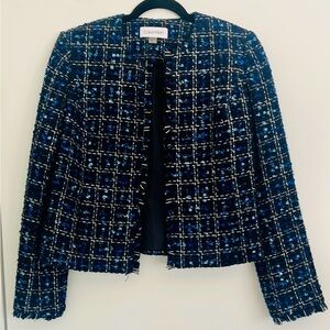 Calvin Klein Blue and Black Blazer with Fringe Detailing